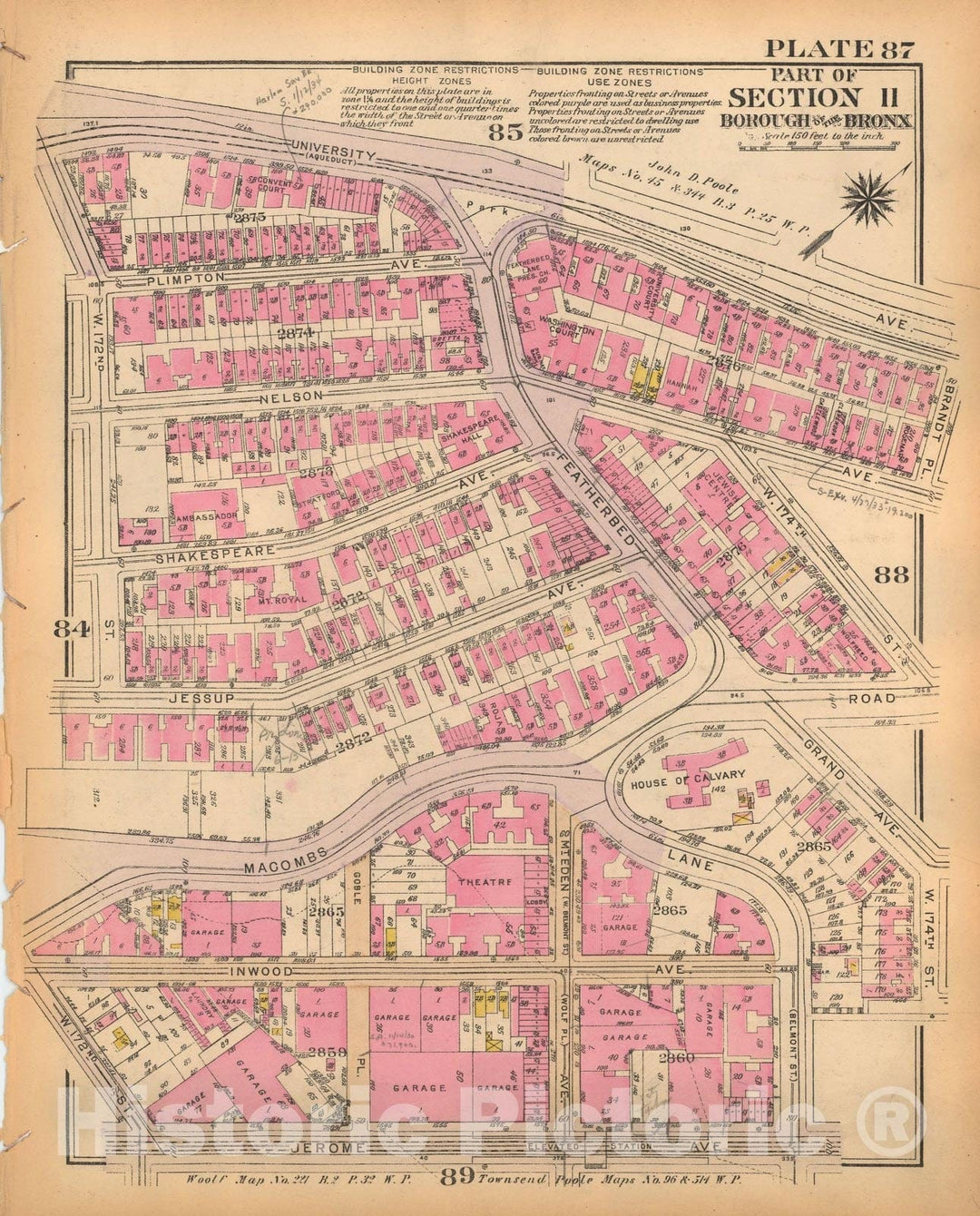 Historic Map : Borough of The Bronx, Sections 9-13, The Bronx 1928 Plate 087 , Vintage Wall Art