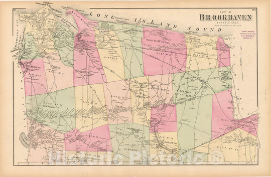 Historic Map : Atlas of Long Island, New York, Brookhaven 1873 , v2, Vintage Wall Art