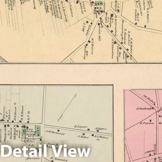 Historic Map : Atlas of Long Island, New York, East Hampton & South Hampton 1873 , Vintage Wall Art