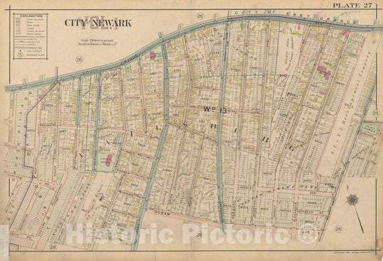 Historic Map : Atlas of Newark, Volume 1, Newark 1911 Plate 027 , Vintage Wall Art