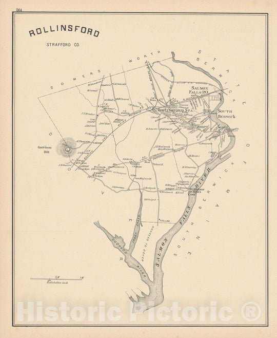 Historic Map : Rollinsford 1892 , Town and City Atlas State of New Hampshire , Vintage Wall Art