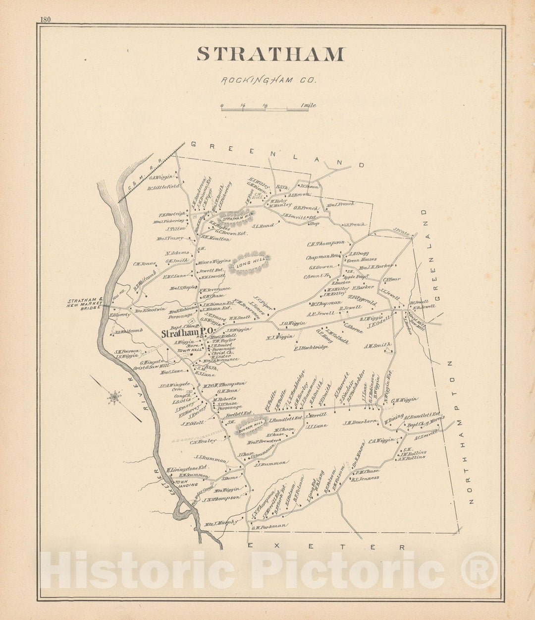 Historic Map : Stratham 1892 , Town and City Atlas State of New Hampshire , Vintage Wall Art