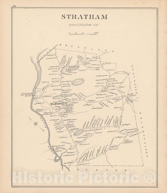 Historic Map : Stratham 1892 , Town and City Atlas State of New Hampshire , Vintage Wall Art