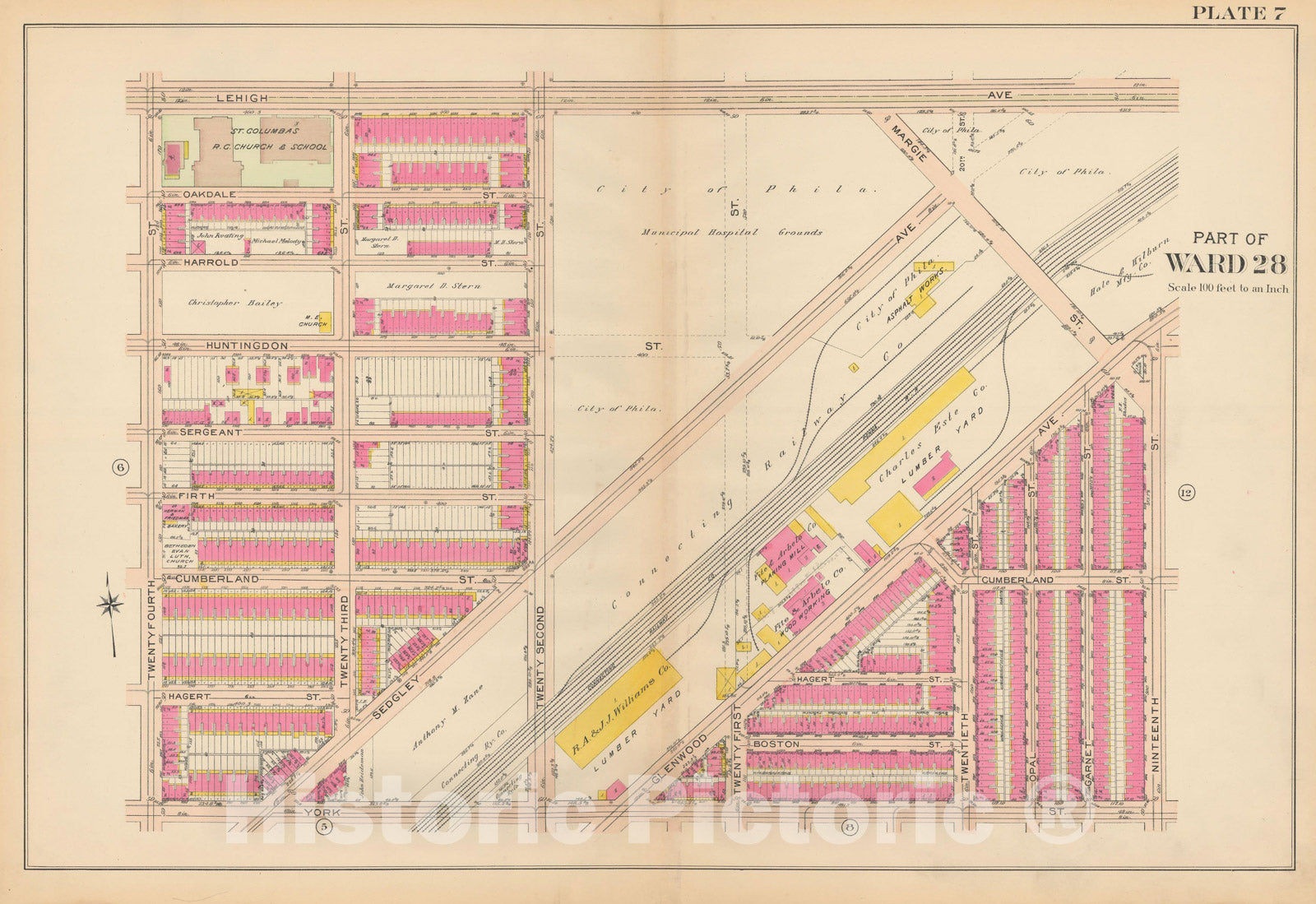 Historic Map : Philadelphia 1908 Plate 007 , Atlas 28th 32nd & 37th Wards of the City of Philadelphia , Vintage Wall Art