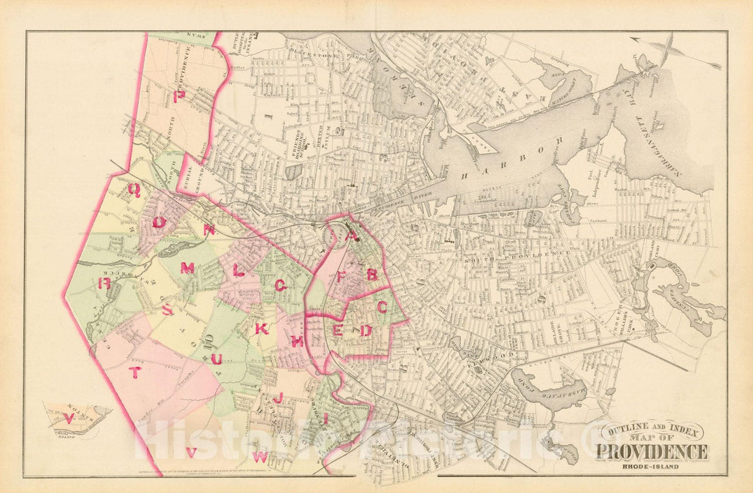 Historic Map : City Atlas of Providence Rhode Island by Wards, Volume III, Providence 1875 Index Plate , Vintage Wall Art