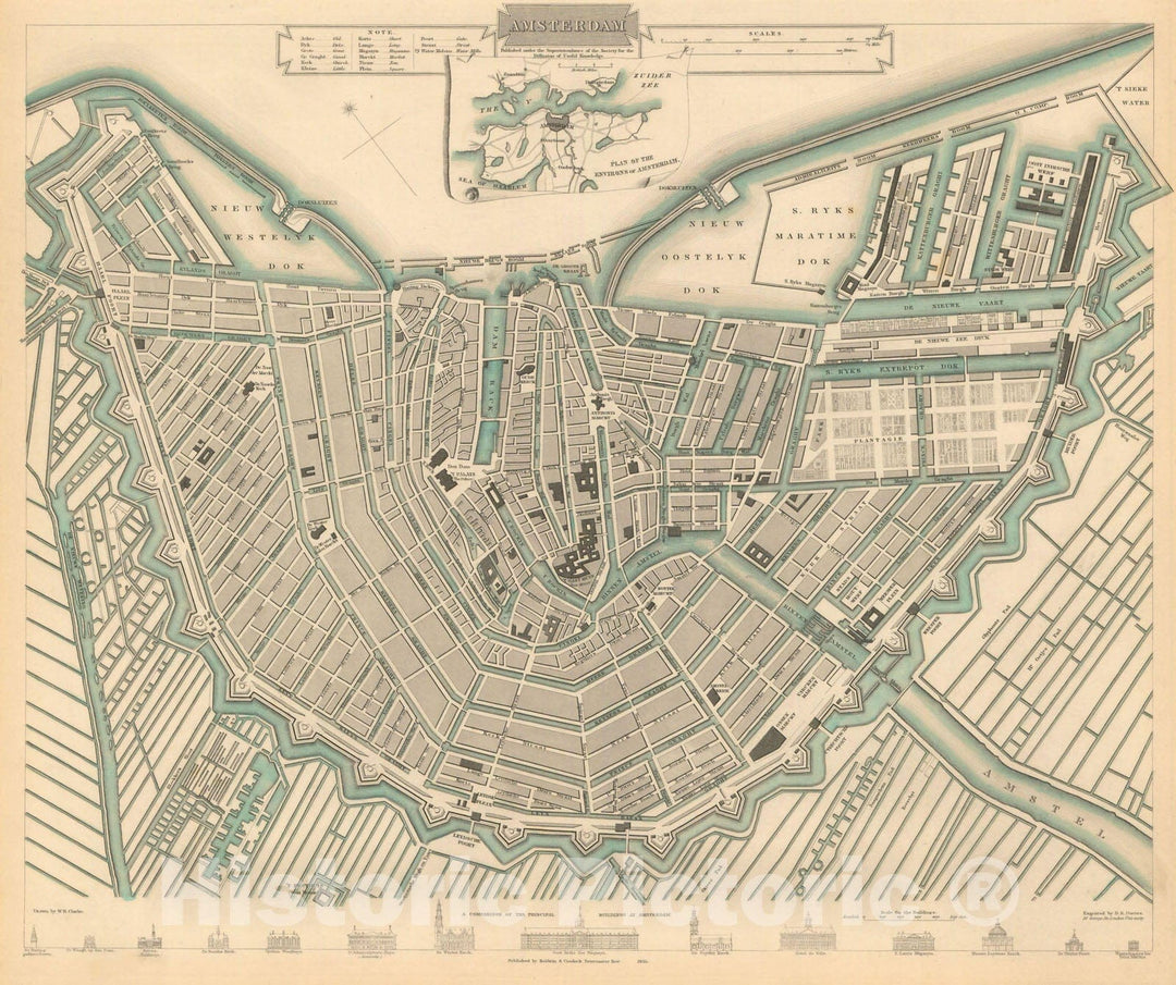 Historic Map : Amsterdam 1835 , Vintage Wall Art