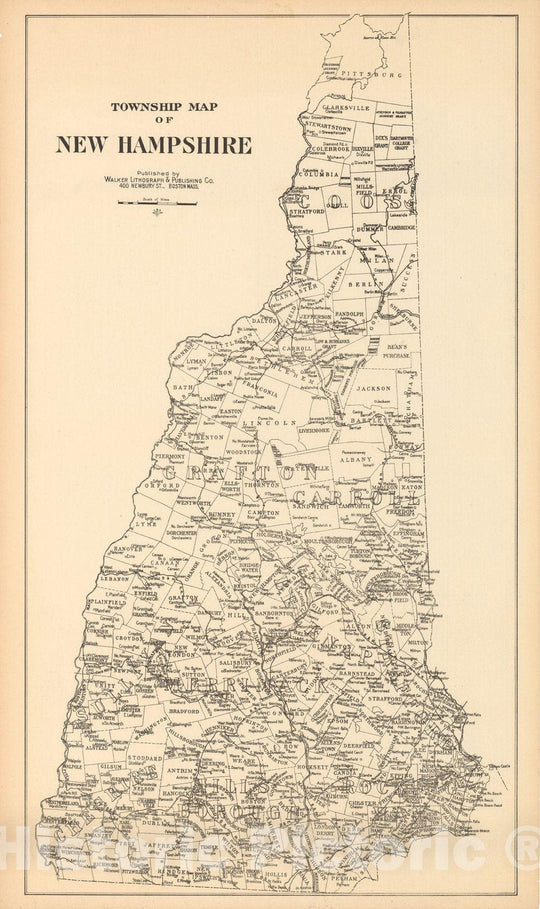 Historic Map : New Hampshire 1910 , Northeast U.S. State & City Maps , Vintage Wall Art