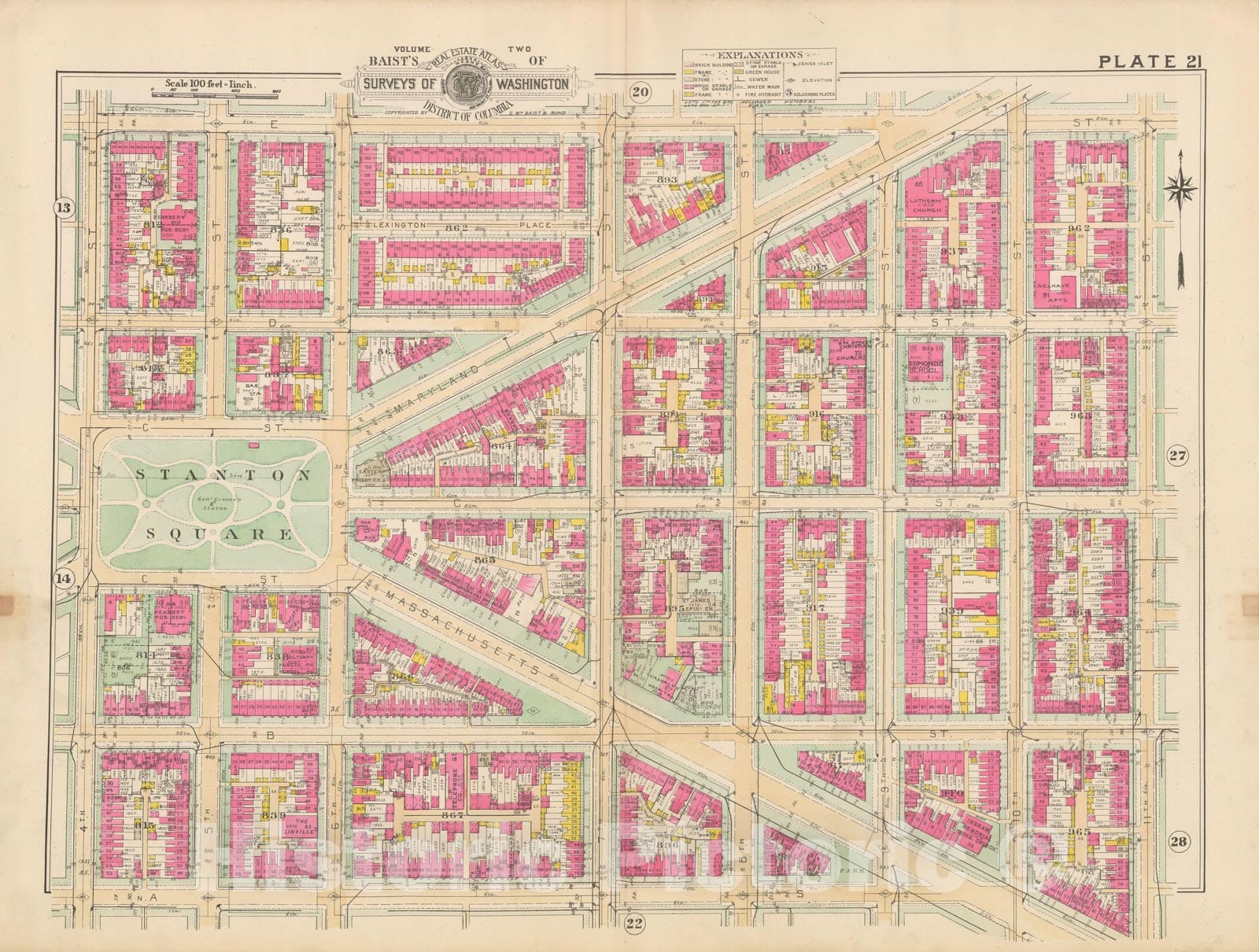 Historic Map : Atlas of Washington D.C. Volume 2 (NE, SE, SW), Washington 1928 Plate 021 , Vintage Wall Art