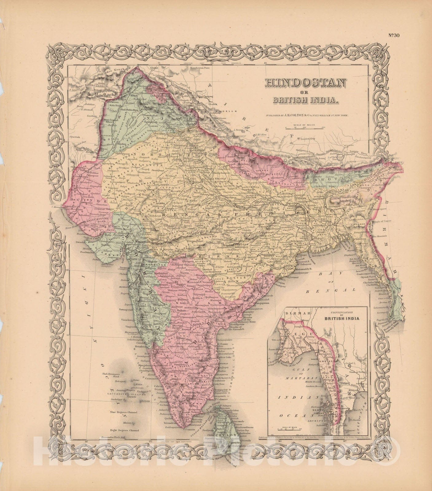 Historic Map : Hindostan & India 1856 , Colton's Atlas World , Vintage Wall Art