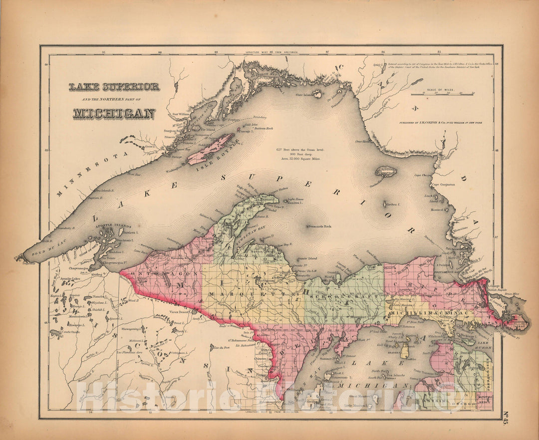 Historic Map : Michigan 1857 , General Atlas (Of The World) , Vintage Wall Art