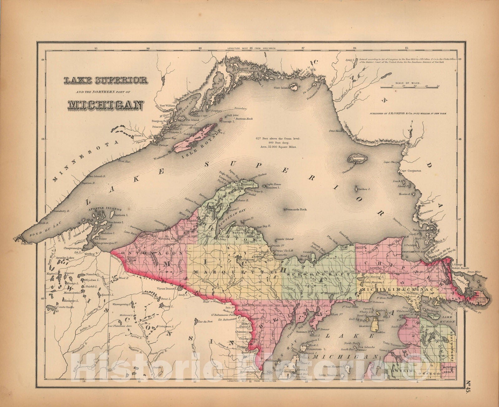 Historic Map : Michigan 1857 , General Atlas (Of The World) , Vintage Wall Art