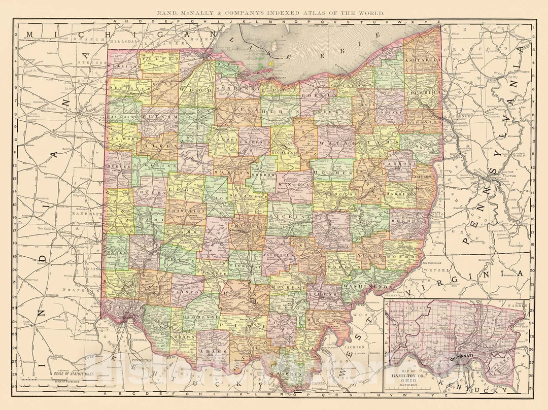 Historic Map : United States Maps, Ohio 1894 , Vintage Wall Art