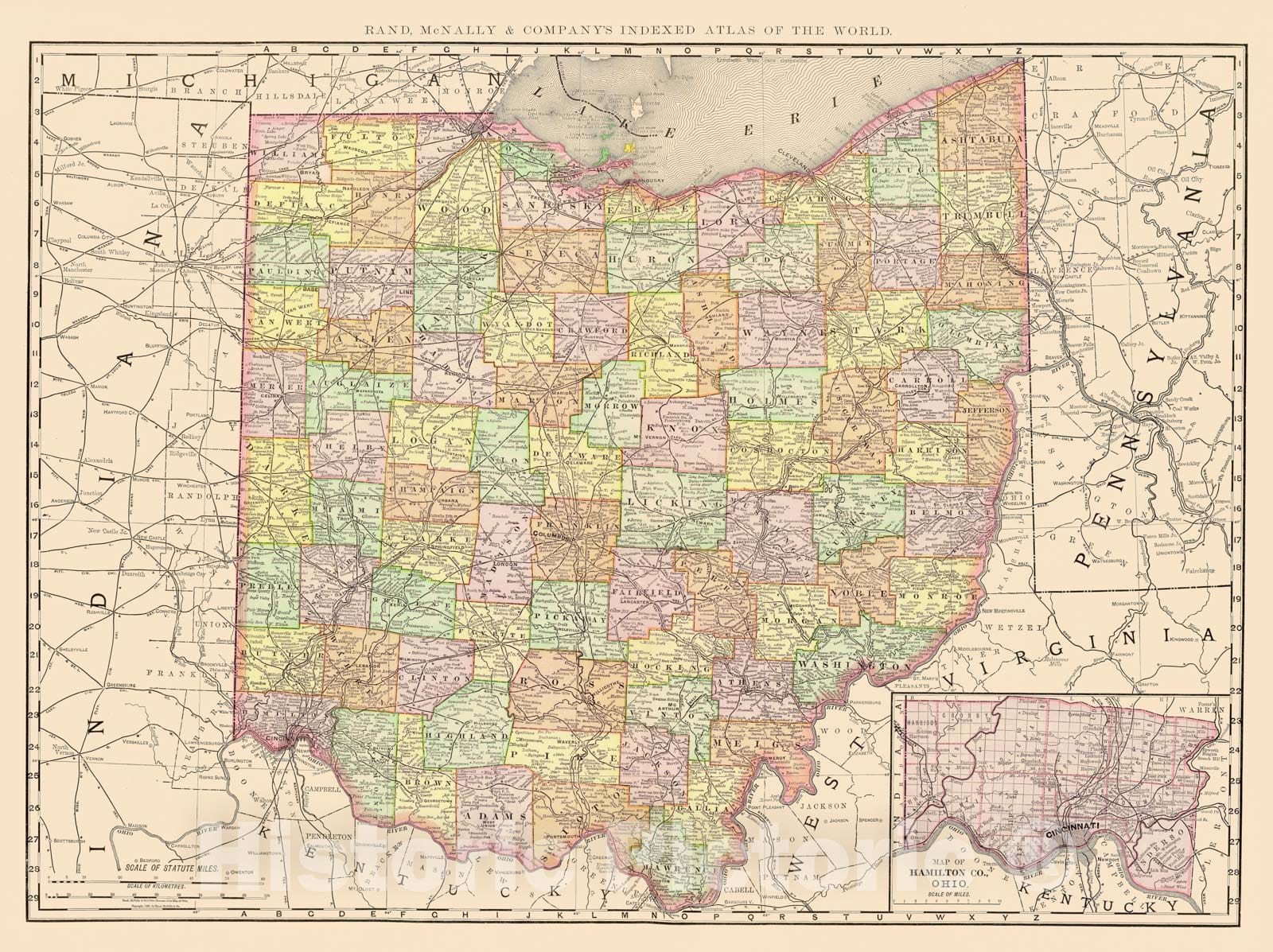 Historic Map : United States Maps, Ohio 1894 , Vintage Wall Art