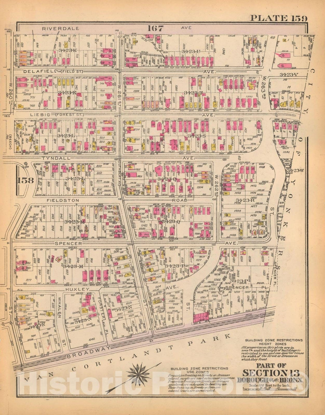 Historic Map : Borough of The Bronx, Sections 9-13, The Bronx 1928 Plate 159 , Vintage Wall Art