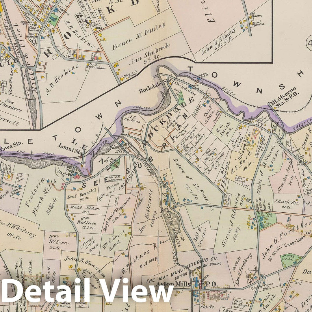 Historic Map : Atlas of Delaware County, West of Ridley Creek, Vol. Two, Aston 1913 Plate 047 , Vintage Wall Art