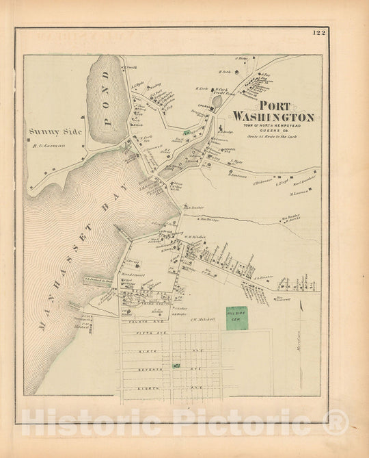 Historic Map : Atlas of Long Island, New York, North Hempstead 1873 , v2, Vintage Wall Art