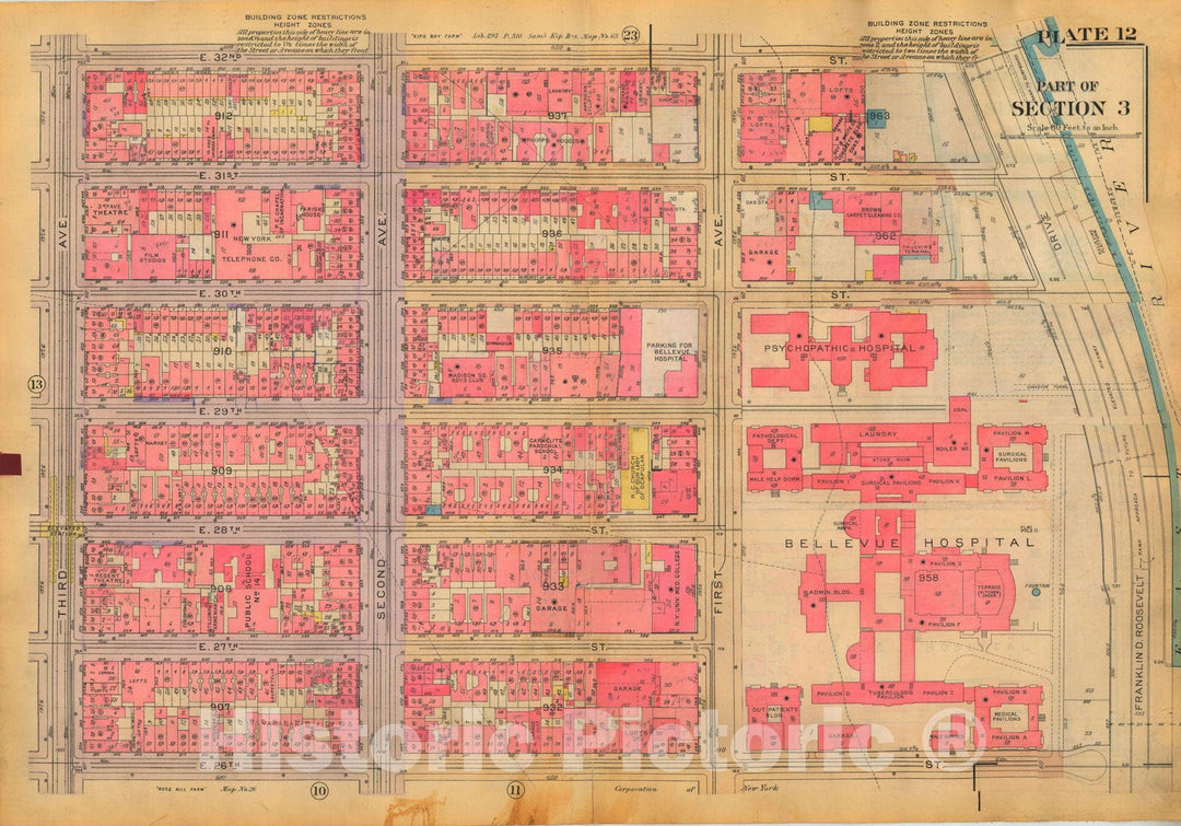 Historic Map : Atlas City of New York, Borough of Manhattan, Volume Two, 14th Street to 59th Street, Manhattan 1928 Plate 012 , Vintage Wall Art