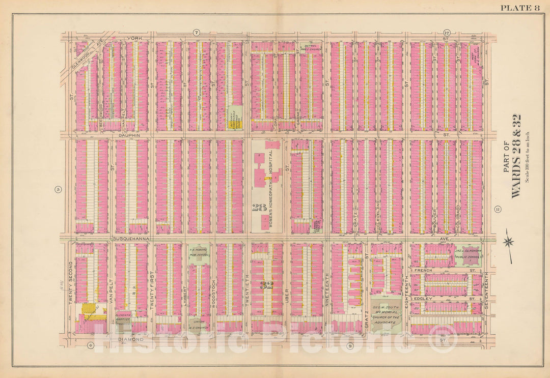 Historic Map : Philadelphia 1908 Plate 008 , Atlas 28th 32nd & 37th Wards of the City of Philadelphia , Vintage Wall Art