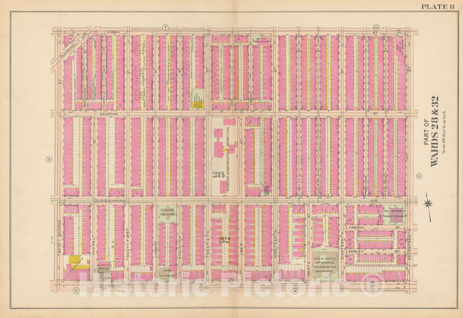 Historic Map : Philadelphia 1908 Plate 008 , Atlas 28th 32nd & 37th Wards of the City of Philadelphia , Vintage Wall Art