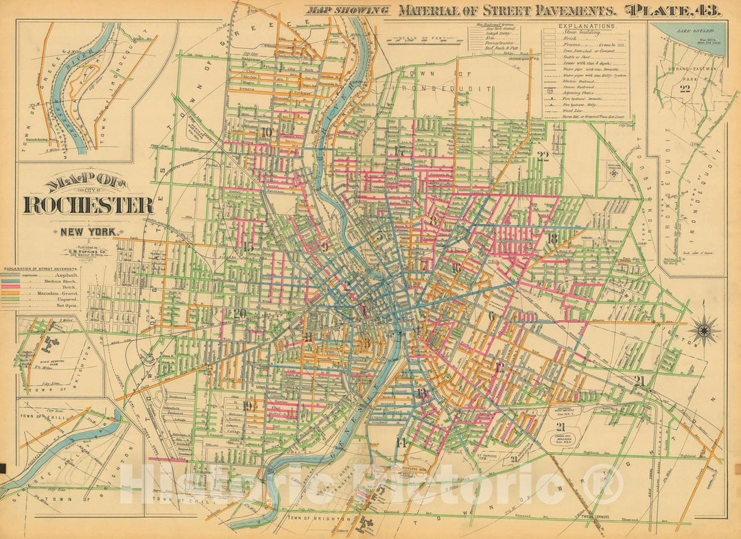 Historic Map : Atlas City of Rochester New York, Rochester 1910 Plate 043 , Vintage Wall Art