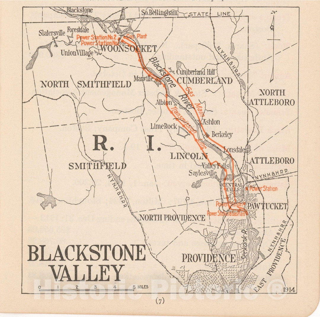 Historic Map : Blackstone Valley 1914 , North American Electric Power and Traction Companies , Vintage Wall Art