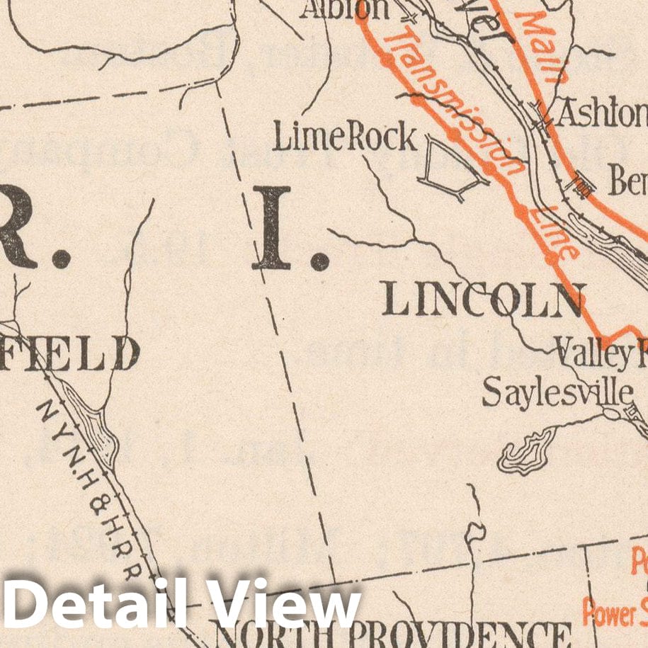 Historic Map : Blackstone Valley 1914 , North American Electric Power and Traction Companies , Vintage Wall Art