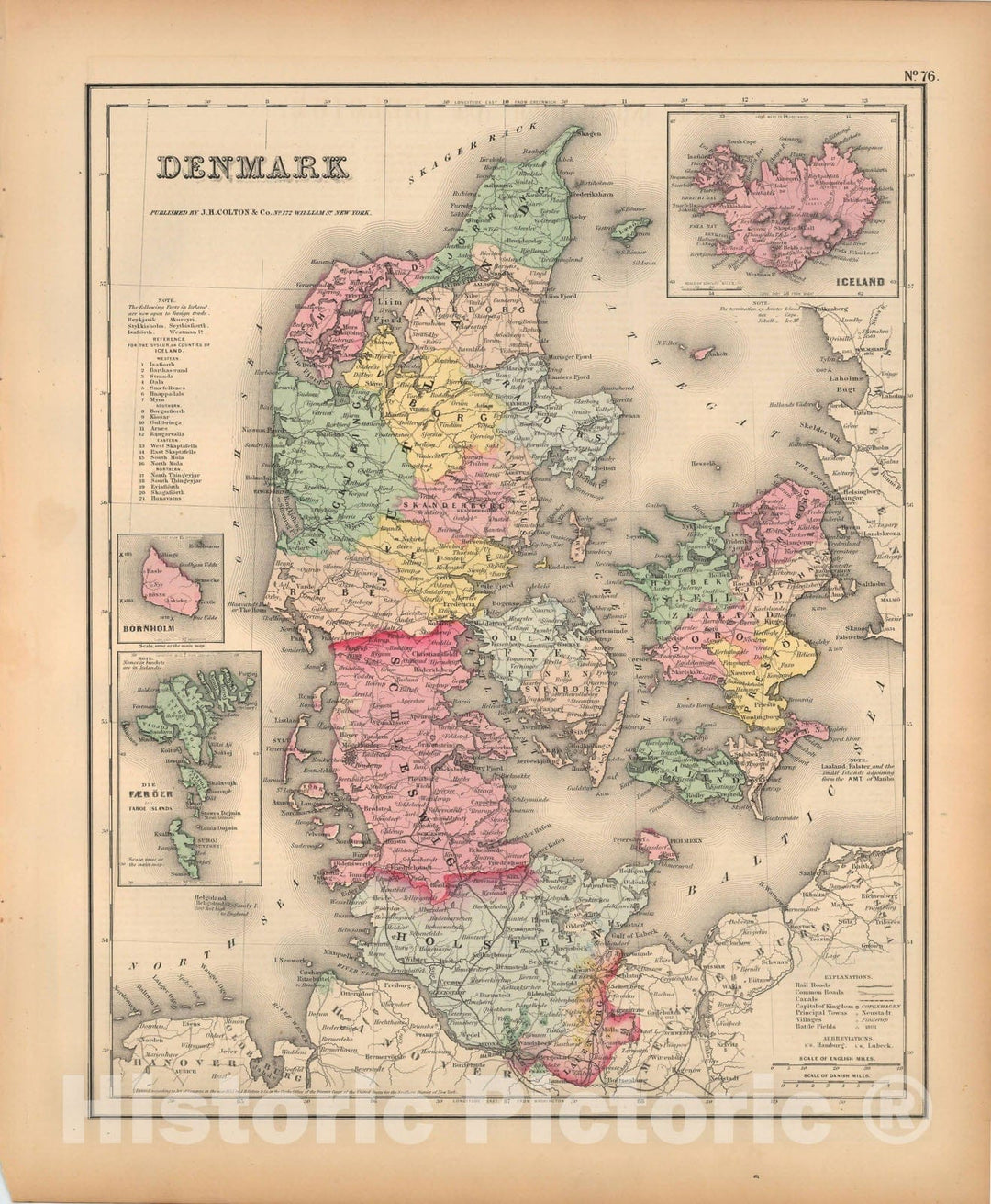 Historic Map : General Atlas (Of The World), Denmark & Iceland 1857 , Vintage Wall Art