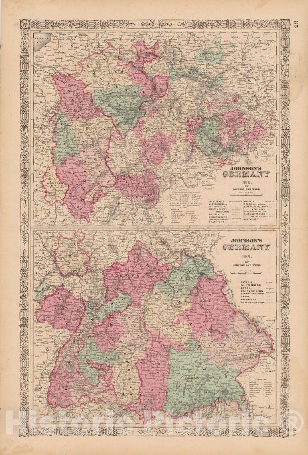 Historic Map : Germany 1865 , Johnson's Family Atlas , Vintage Wall Art