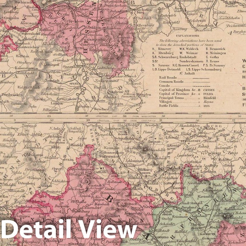 Historic Map : Germany 1865 , Johnson's Family Atlas , Vintage Wall Art