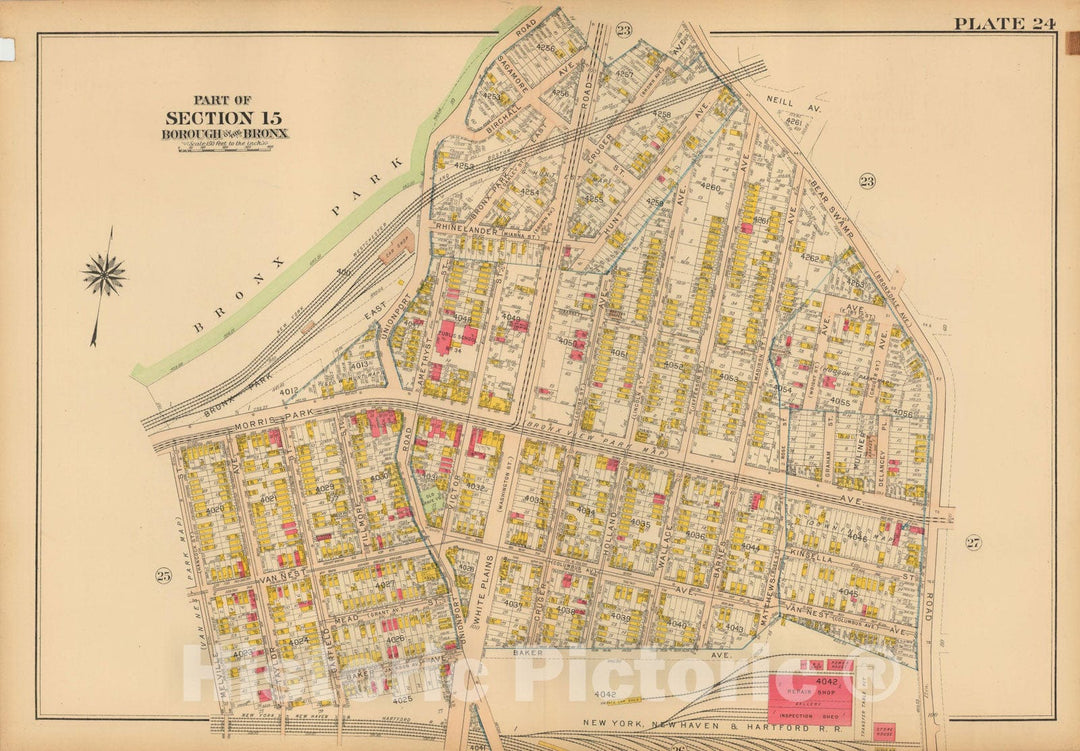 Historic Map : Atlas City of NY, Borough of The Bronx, Annexed District, The Bronx 1913 Plate 024 , Vintage Wall Art