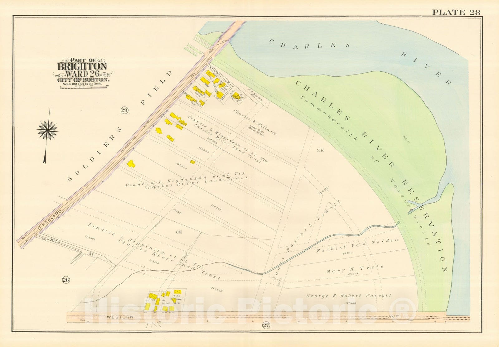 Historic Map : Atlas City of Boston, Wards 25 & 26 Brighton, Allston & Brighton 1916 Plate 028 , Vintage Wall Art