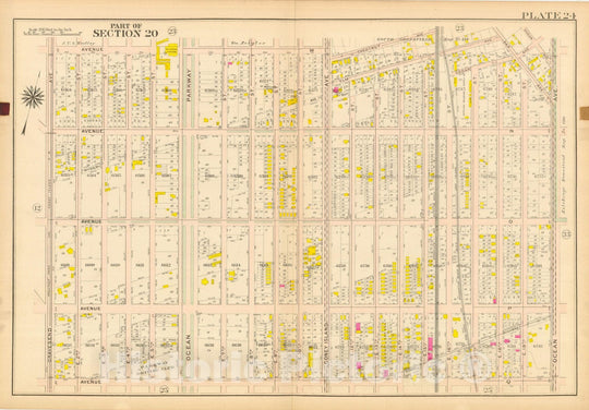 Historic Map : Vol. 2, Brooklyn 1907 Plate 024 , Atlas Borough of Brooklyn , Vintage Wall Art