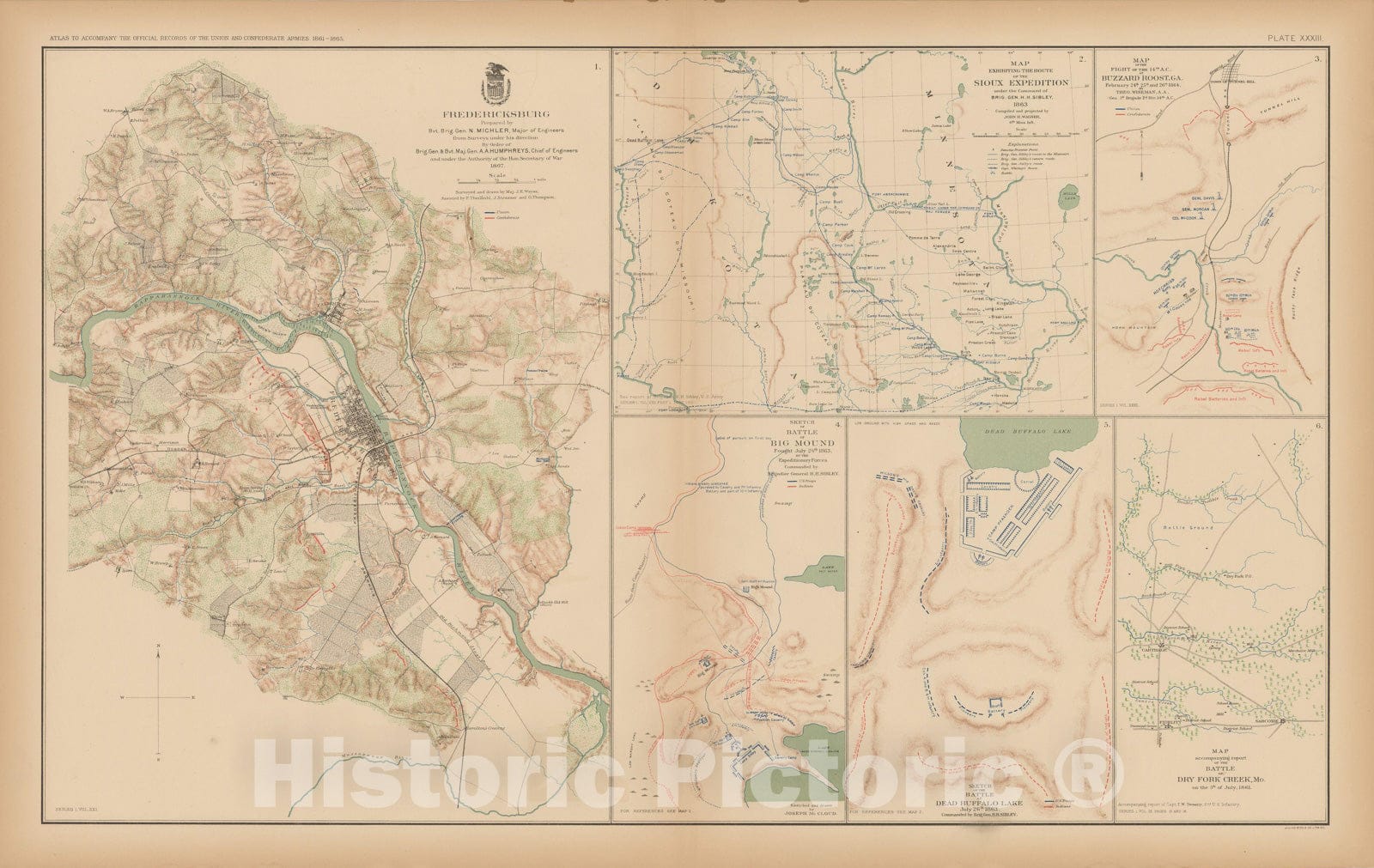 Historic Map : Civil War Atlas of the Union and Confederate Armies, Battles in GA, MO, ND & VA 1895 , Vintage Wall Art