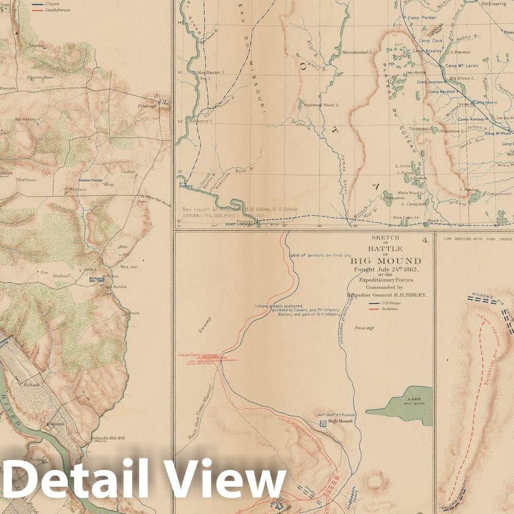 Historic Map : Civil War Atlas of the Union and Confederate Armies, Battles in GA, MO, ND & VA 1895 , Vintage Wall Art