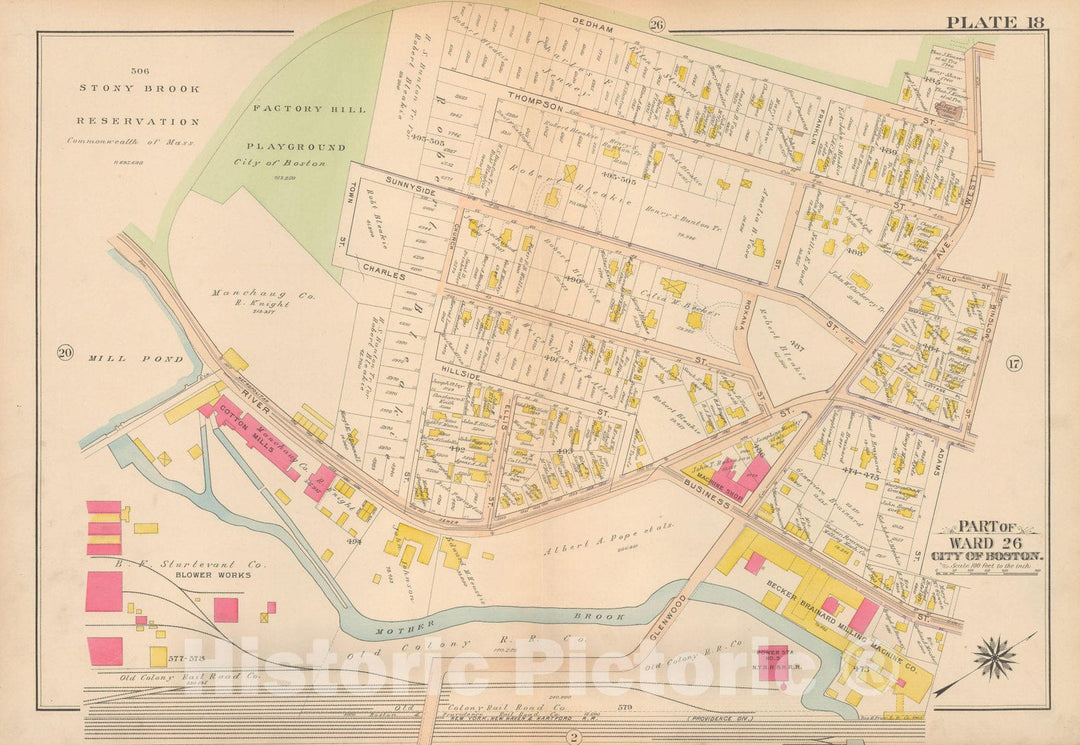 Historic Map : Atlas City of Boston Ward 26 Hyde Park, Hyde Park 1912 Plate 018 , Vintage Wall Art