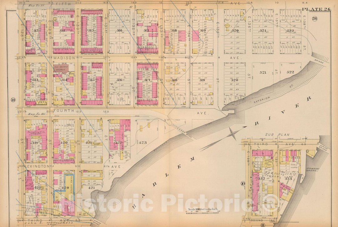 Historic Map : Atlas City of New York, Vol 2 ... 12th Ward, 2nd Ed., Manhattan 1884 Plate 026 , Vintage Wall Art