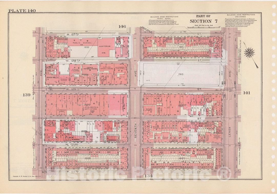 Historic Map : Manhattan Land Book 1955 - Updated Through Nov 7th, New York City 1975 Plate 140 , Vintage Wall Art