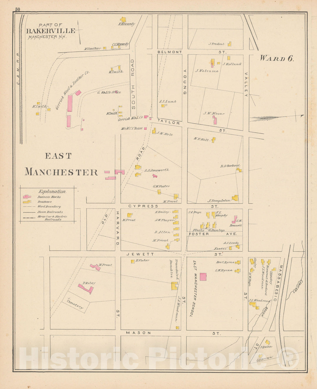 Historic Map : Manchester 1892 , Town and City Atlas State of New Hampshire , v4, Vintage Wall Art