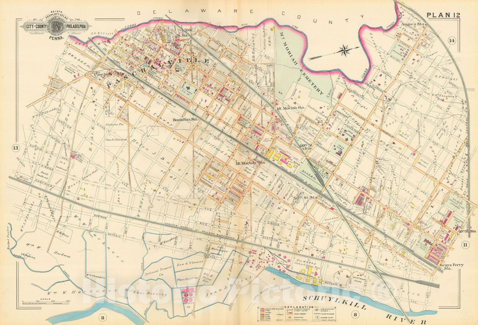 Historic Map : Baist's Property Atlas of Philadelphia, Philadelphia 1895 Plate 012 , Vintage Wall Art