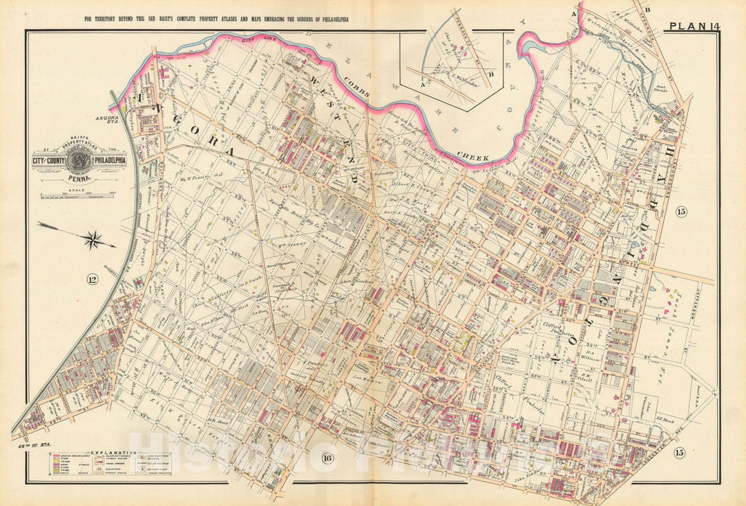 Historic Map : Baist's Property Atlas of Philadelphia, Philadelphia 1895 Plate 014 , Vintage Wall Art