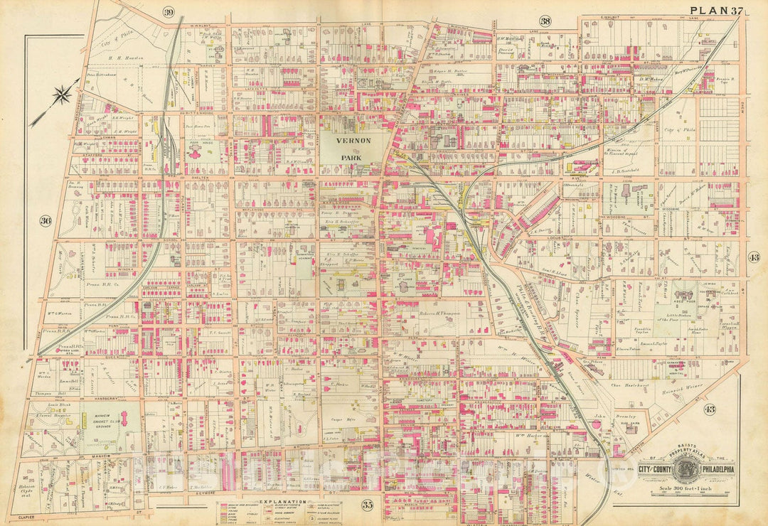 Historic Map : Baist's Property Atlas of Philadelphia, Philadelphia 1895 Plate 037 , Vintage Wall Art