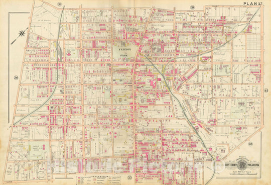 Historic Map : Baist's Property Atlas of Philadelphia, Philadelphia 1895 Plate 037 , Vintage Wall Art