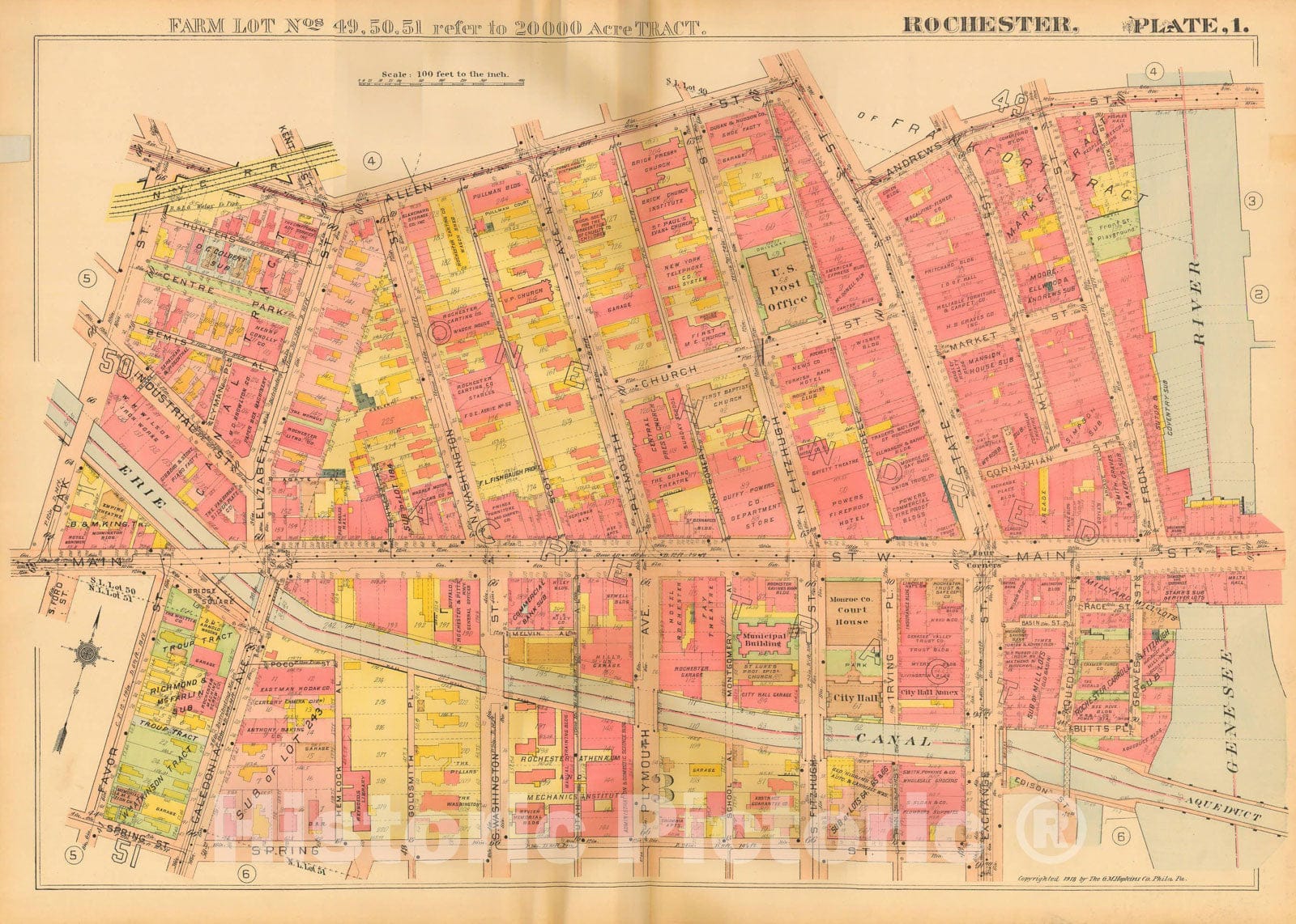 Historic Map : Plat Book of the City of Rochester New York and Vicinity, 1918 Plate 001 , Vintage Wall Art