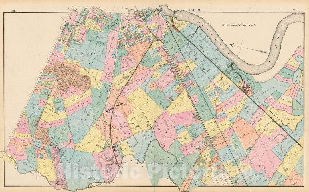 Historic Map : Atlas of West Philadelphia including the 24th & 27th Wards of the City of Philadelphia, West Philadelphia 1872 Plate M , Vintage Wall Art