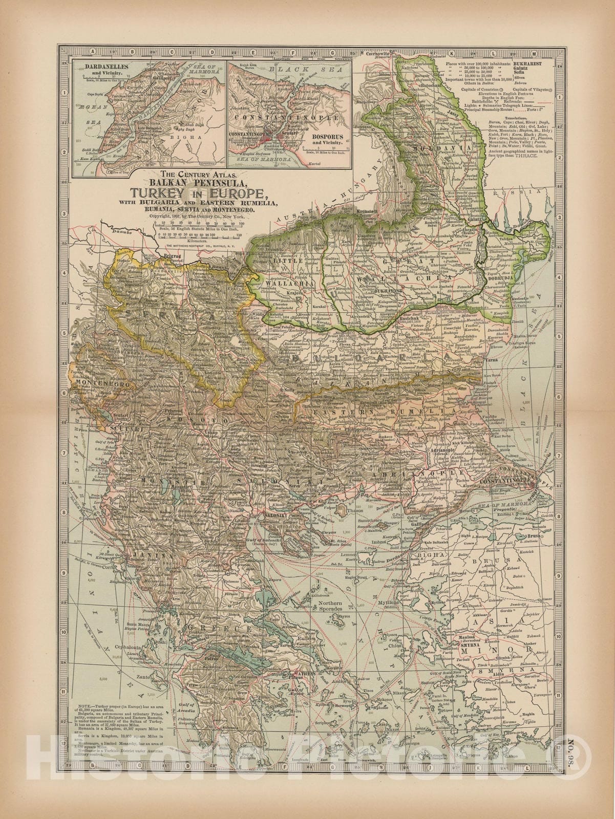 Historic Map : Turkey in Europe 1897 , The Century Atlas World , Vintage Wall Art