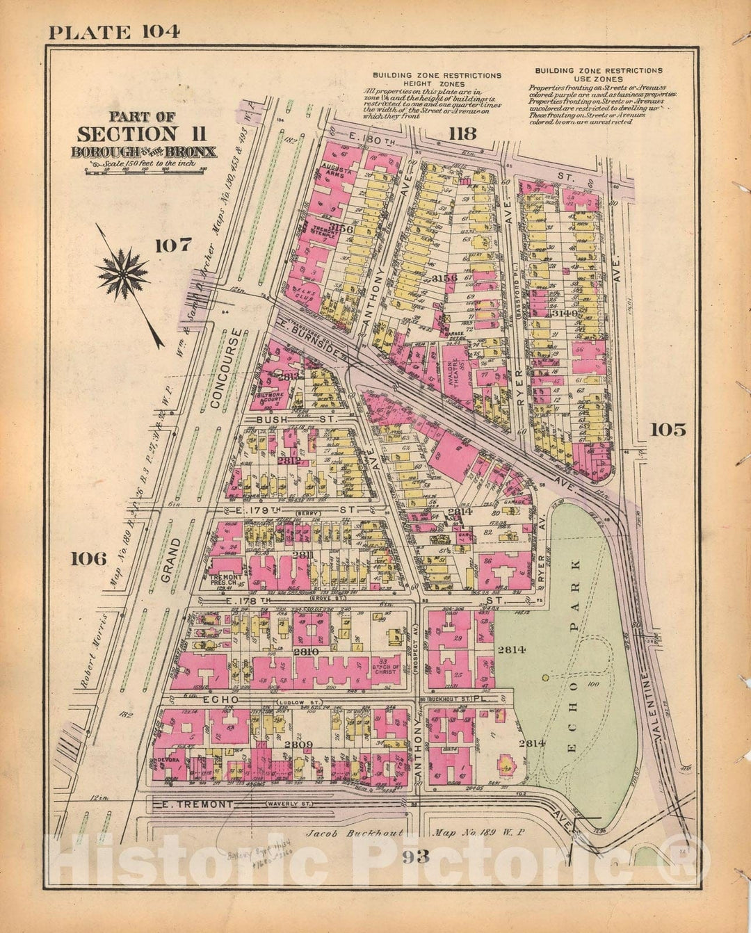 Historic Map : Borough of The Bronx, Sections 9-13, The Bronx 1928 Plate 104 , Vintage Wall Art