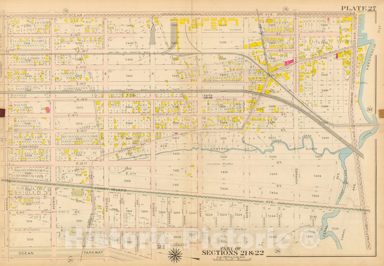 Historic Map : Vol. 2, Brooklyn 1907 Plate 027 , Atlas Borough of Brooklyn , Vintage Wall Art