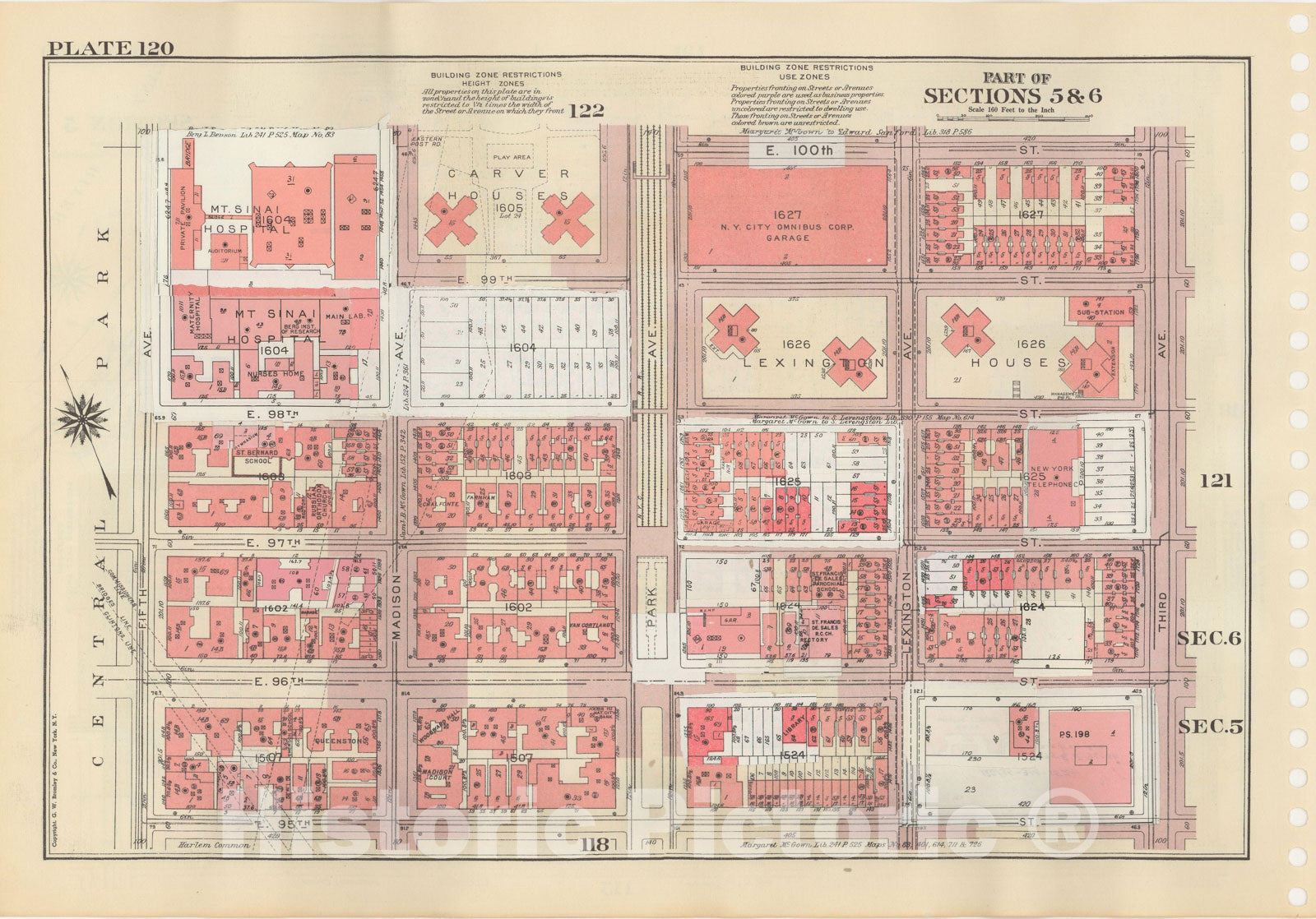 Historic Map : Manhattan Land Book 1955 - Updated Through Nov 7th, New York City 1975 Plate 120 , Vintage Wall Art