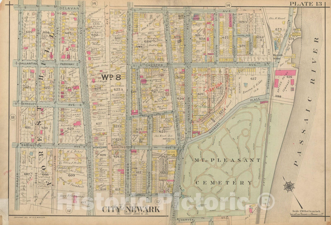 Historic Map : Atlas of Newark, Volume 1, Newark 1911 Plate 013 , Vintage Wall Art