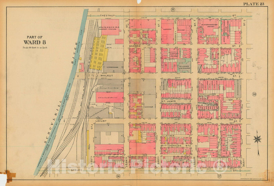 Historic Map : Philadelphia 1927 Plate 023 , Atlas 5th to 10th Wards of the City of Philadelphia , Vintage Wall Art